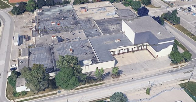 Aerial view of the 177 Mills Road manufacturing and warehousing facility in Ajax