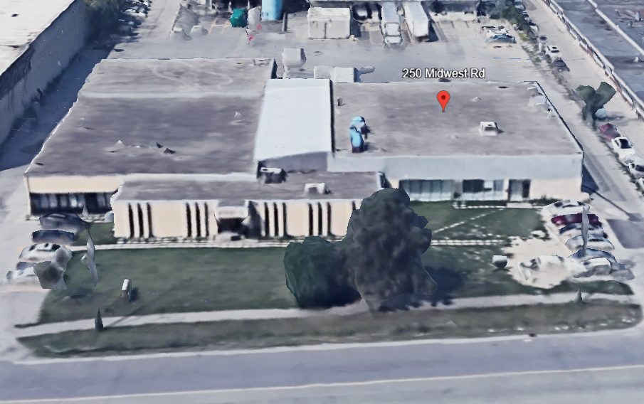 Aerial view of the 250 Midwest Road recycling facility in Scarborough
